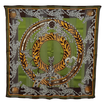 CARTIER Jaguar Scarf Silk Green Auth am10501V