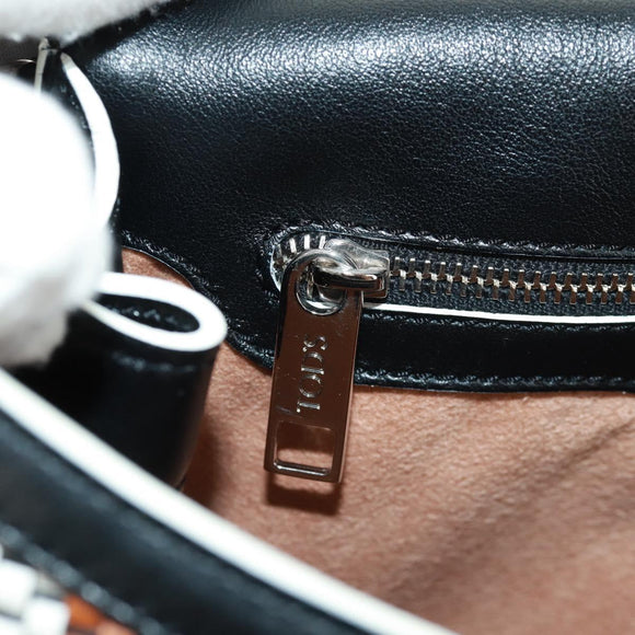 TOD’S Double T Hand Bag Leather 2way Silver Black FP2833 Auth am10504V