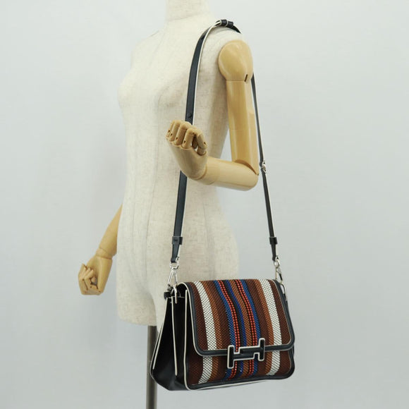 TOD’S Double T Hand Bag Leather 2way Silver Black FP2833 Auth am10504V