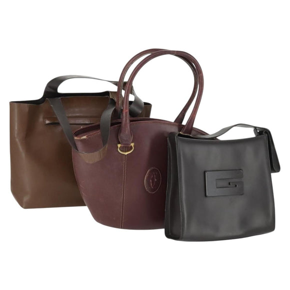 PRADA Cartier Gucci Bag Patent leather 3 Set Black Brown Bordeaux Auth am10507