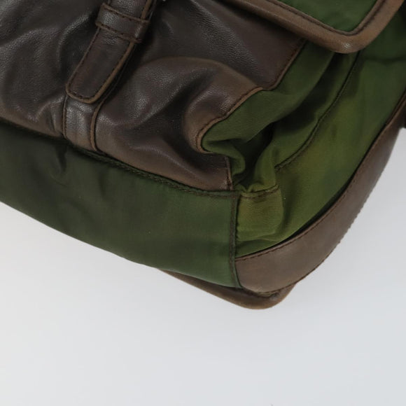 PRADA Shoulder Bag Nylon Khaki Silver Auth am10515