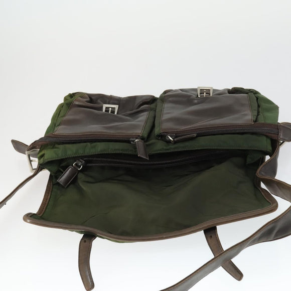 PRADA Shoulder Bag Nylon Khaki Silver Auth am10515