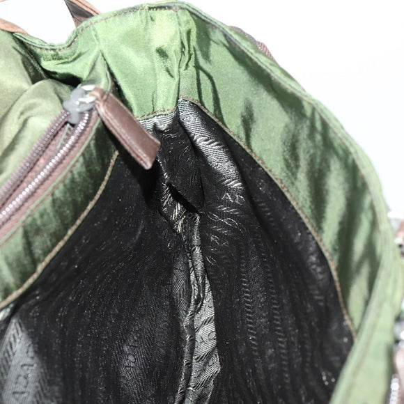 PRADA Shoulder Bag Nylon Khaki Silver Auth am10515