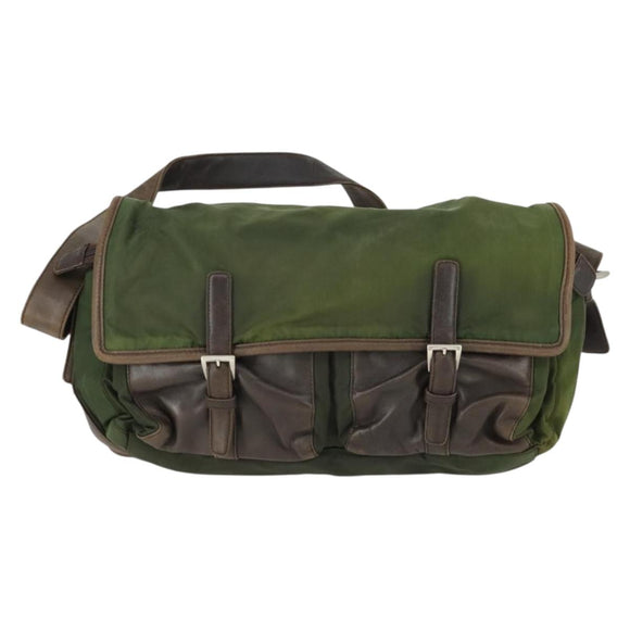 PRADA Shoulder Bag Nylon Khaki Silver Auth am10515