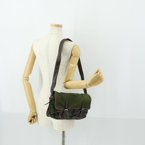 PRADA Shoulder Bag Nylon Khaki Silver Auth am10515