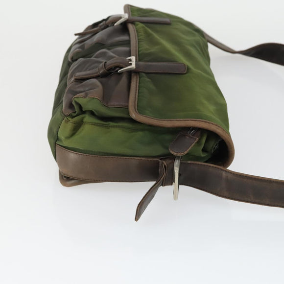 PRADA Shoulder Bag Nylon Khaki Silver Auth am10515