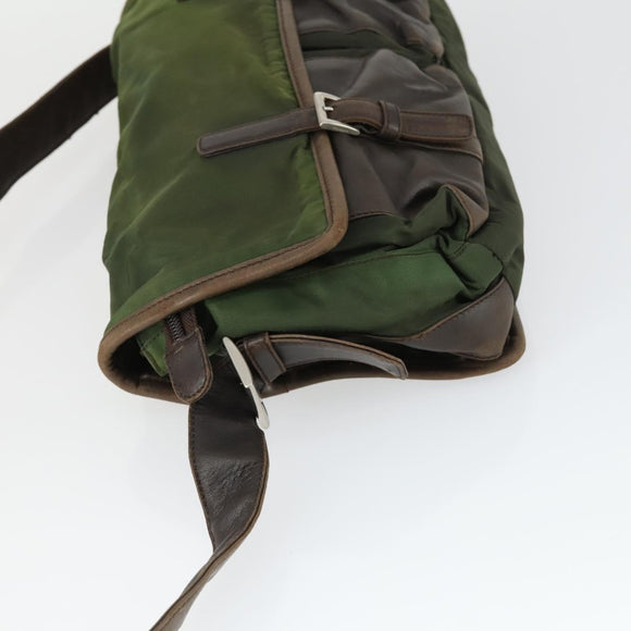 PRADA Shoulder Bag Nylon Khaki Silver Auth am10515