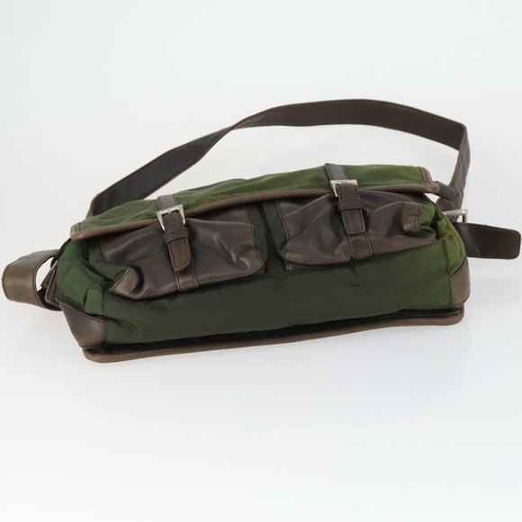 PRADA Shoulder Bag Nylon Khaki Silver Auth am10515