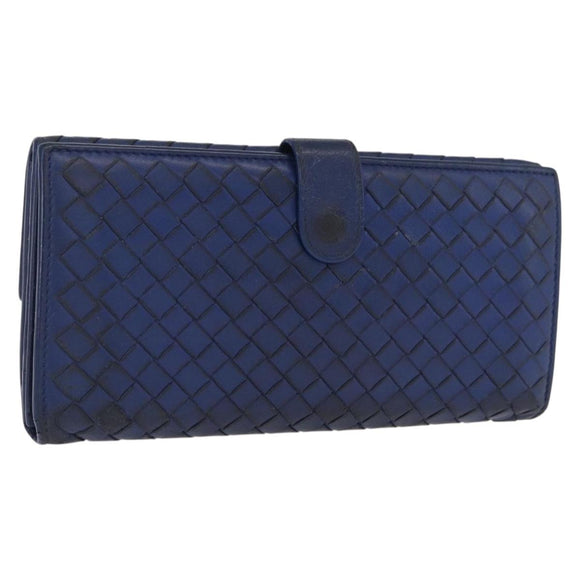 BOTTEGA VENETA INTRECCIATO Long Wallet Leather Blue Auth am10518
