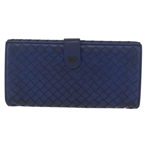 BOTTEGA VENETA INTRECCIATO Long Wallet Leather Blue Auth am10518