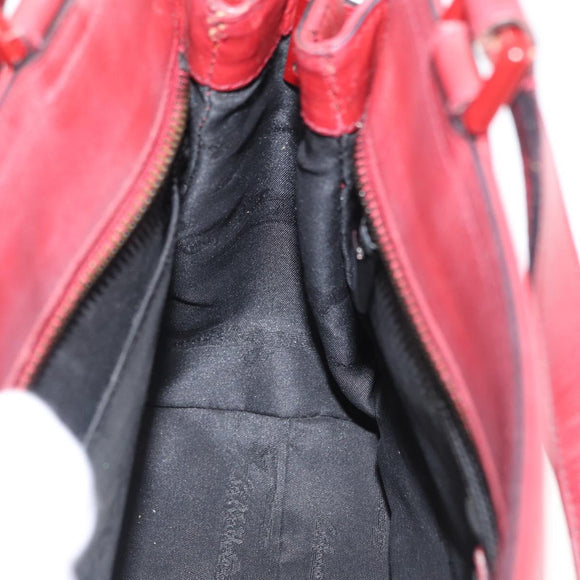 Salvatore Ferragamo Gancini Wanda Hand Bag Leather Red Silver Auth am10521