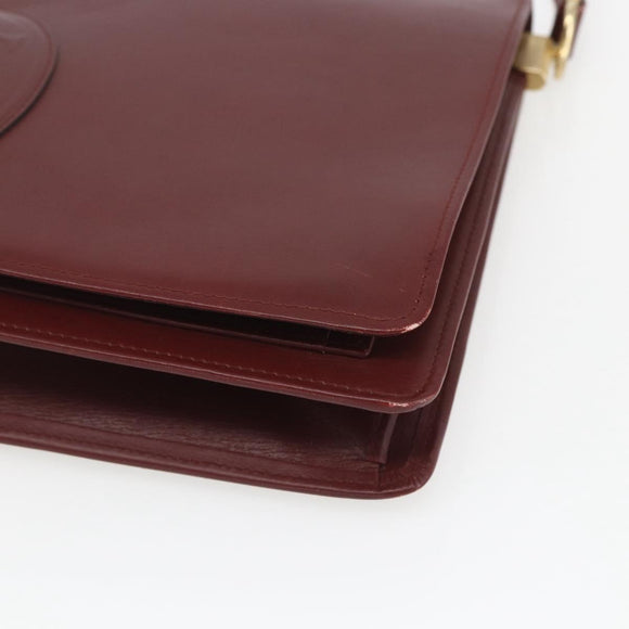 CARTIER Must Line Shoulder Bag Leather Bordeaux Gold Auth am10523