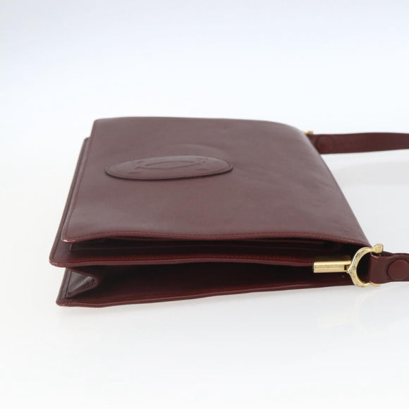CARTIER Must Line Shoulder Bag Leather Bordeaux Gold Auth am10523