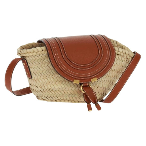 Chloe Mercy Shoulder Bag Raffia Beige Brown Auth am10525V