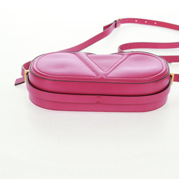 VALENTINO V Logo Walk Schultertasche Leder Rosa Gold Auth am10527V