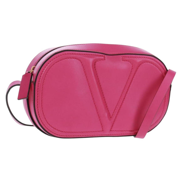 VALENTINO V Logo Walk Schultertasche Leder Rosa Gold Auth am10527V