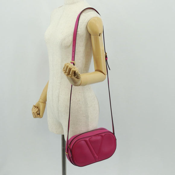 VALENTINO V Logo Walk Schultertasche Leder Rosa Gold Auth am10527V