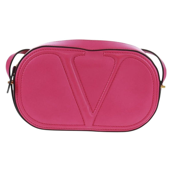 VALENTINO V Logo Walk Schultertasche Leder Rosa Gold Auth am10527V
