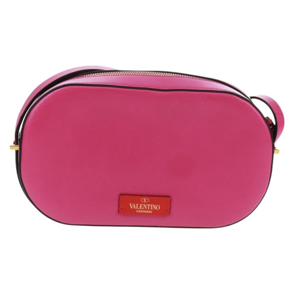 VALENTINO V Logo Walk Schultertasche Leder Rosa Gold Auth am10527V