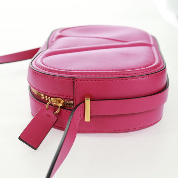 VALENTINO V Logo Walk Schultertasche Leder Rosa Gold Auth am10527V