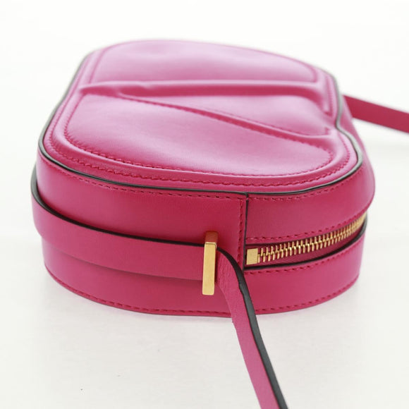 VALENTINO V Logo Walk Schultertasche Leder Rosa Gold Auth am10527V