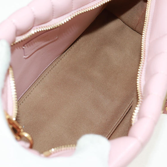 BURBERRY BT Quilted Chain Shoulder Bag Leather Pink Gold Auth am10528V