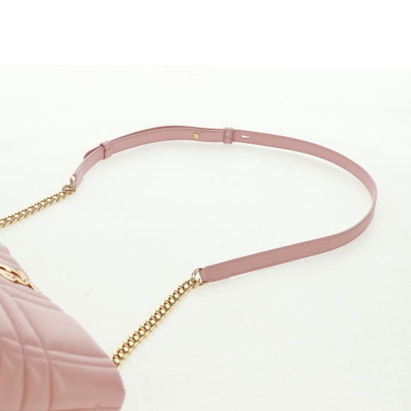 BURBERRY BT Quilted Chain Shoulder Bag Leather Pink Gold Auth am10528V