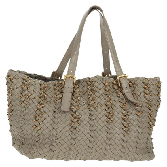 BOTTEGA VENETA INTRECCIATO Tote Bag Leather Gray Gold Auth am10529V