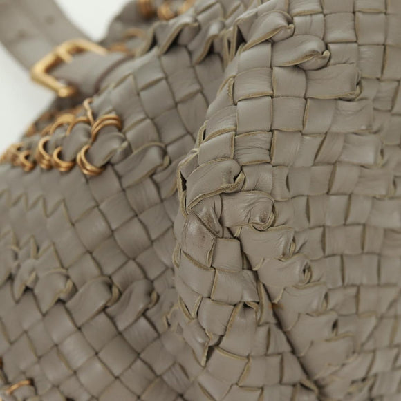 BOTTEGA VENETA INTRECCIATO Tote Bag Leather Gray Gold Auth am10529V