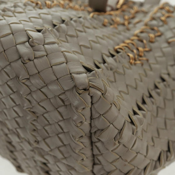 BOTTEGA VENETA INTRECCIATO Tote Bag Leather Gray Gold Auth am10529V