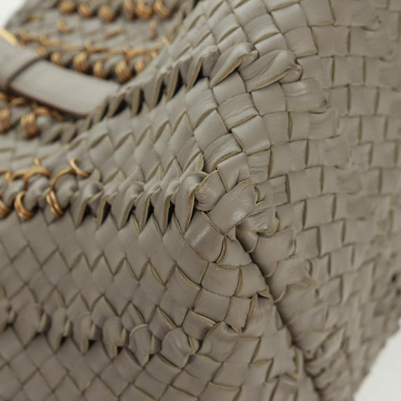 BOTTEGA VENETA INTRECCIATO Tote Bag Leather Gray Gold Auth am10529V