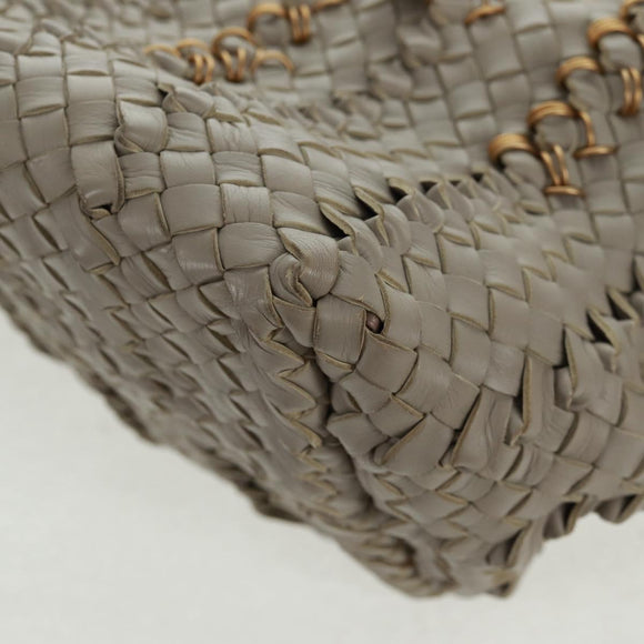 BOTTEGA VENETA INTRECCIATO Tote Bag Leather Gray Gold Auth am10529V