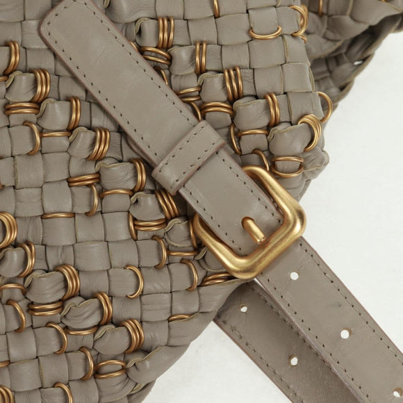 BOTTEGA VENETA INTRECCIATO Tote Bag Leather Gray Gold Auth am10529V