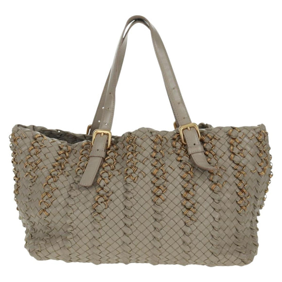BOTTEGA VENETA INTRECCIATO Tote Bag Leather Gray Gold Auth am10529V