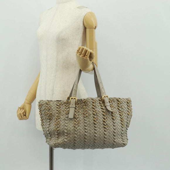 BOTTEGA VENETA INTRECCIATO Tote Bag Leather Gray Gold Auth am10529V