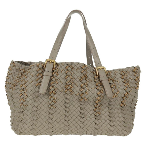 BOTTEGA VENETA INTRECCIATO Tote Bag Leather Gray Gold Auth am10529V