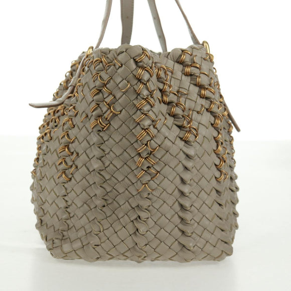 BOTTEGA VENETA INTRECCIATO Tote Bag Leather Gray Gold Auth am10529V
