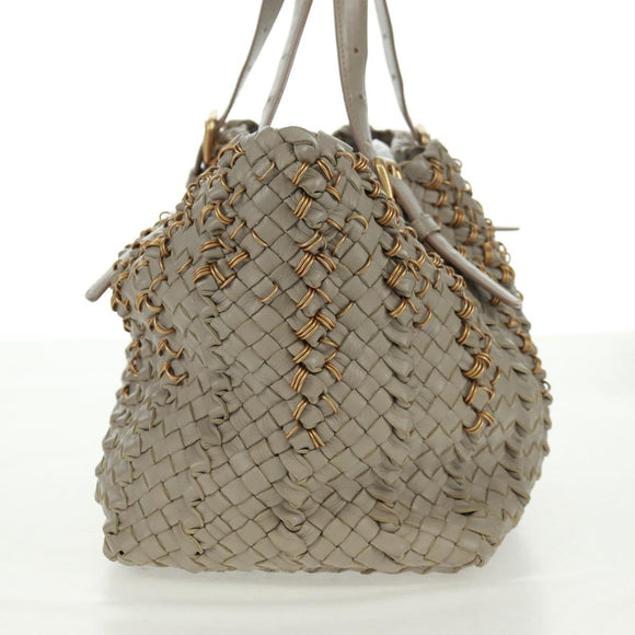 BOTTEGA VENETA INTRECCIATO Tote Bag Leather Gray Gold Auth am10529V