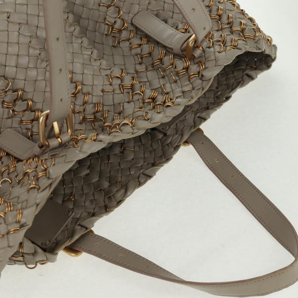 BOTTEGA VENETA INTRECCIATO Tote Bag Leather Gray Gold Auth am10529V