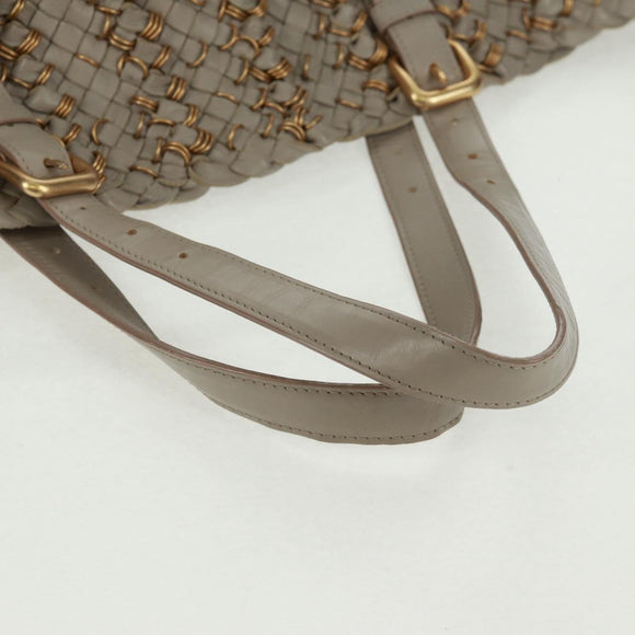 BOTTEGA VENETA INTRECCIATO Tote Bag Leather Gray Gold Auth am10529V