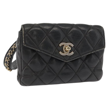 CHANEL Matelasse Waist bag Lamb Skin Black Gold CC Auth am10530