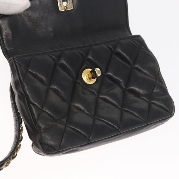 CHANEL Matelasse Waist bag Lamb Skin Black Gold CC Auth am10530