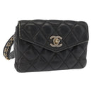 CHANEL Matelasse Waist bag Lamb Skin Black Gold CC Auth am10530-1