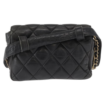 CHANEL Matelasse Waist bag Lamb Skin Black Gold CC Auth am10530 - 0