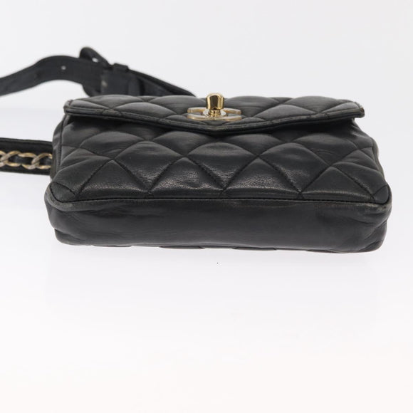 CHANEL Matelasse Waist bag Lamb Skin Black Gold CC Auth am10530