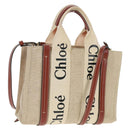 Chloe Woody Hand Bag Canvas 2way Beige Gold Auth am10533V-1