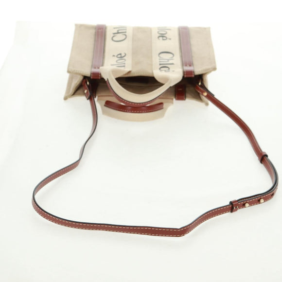 Chloe Woody Hand Bag Canvas 2way Beige Gold Auth am10533V