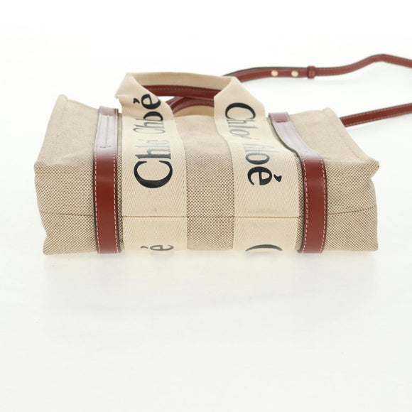 Chloe Woody Hand Bag Canvas 2way Beige Gold Auth am10533V