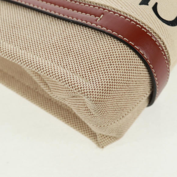 Chloe Woody Hand Bag Canvas 2way Beige Gold Auth am10533V