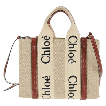 Chloe Woody Hand Bag Canvas 2way Beige Gold Auth am10533V - 0